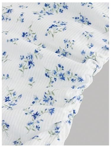 RoseSeek Girl's Ditsy Floral Print Lace T Shirt Short Sleeve Ribbed Ruched Cute Tee Shirts Summer Tops thumbnail 5