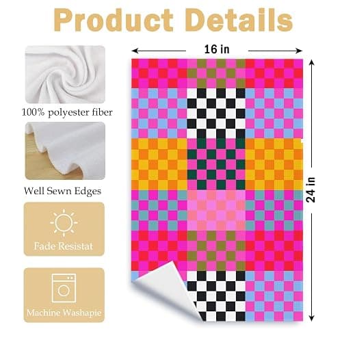 HSIASHENG Preppy Checkered Kitchen Towels, Vibrant Funky Checkered Dish Tea Towels, Retro Trendy Plaid Checkerboard Decorative Hand Towel for Bathroom Kitchen Spa Gym, 16x24 Inch thumbnail 3