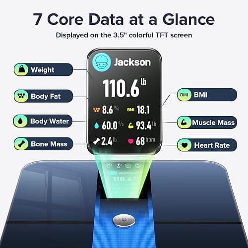 RunStar Scale for Body Weight, Precision Digital Bathroom Smart Scale with 3.5" TFT Color Large Display for BMI Muscle Mass Heart Rate, 22 Body Composition Analyzer Sync APP, 400lb thumbnail 2