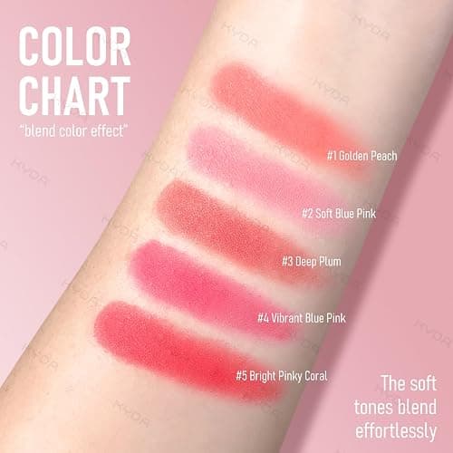 KYDA 2 Colors Cream and Powder Blush Palette, 2-In-1 Matte Contour Blush Makeup for Cheeks, High Pigmented Waterproof Face Cheek Blusher, Natural Contour Palette Powder, 02Soft Blue Pink thumbnail 6