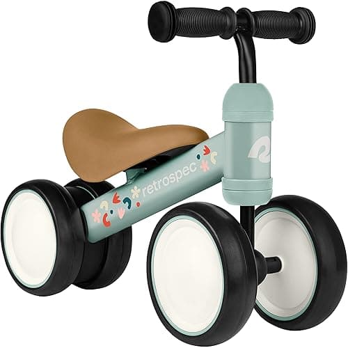 Retrospec Cricket Baby Walker Balance Bike with 4 Wheels for Ages 12-24 Months - Baby Toys & Toddler Toys for 1 Year Olds - Ride On Bicycle - Boys & Girls - Matcha Bloom - One Size