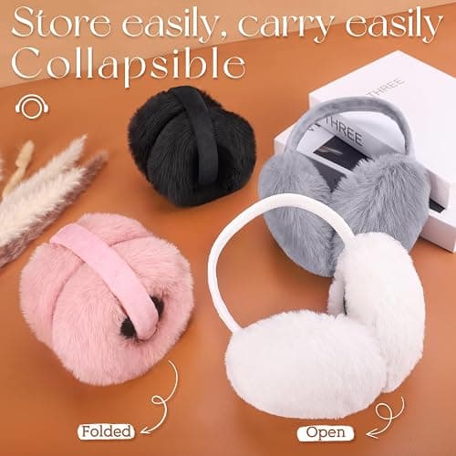 Lainlight Earmuffs for Women Winter Warm Foldable Ear Muffs Faux Fur Cute Fuzzy Ear Warmers for Girls Women thumbnail 4