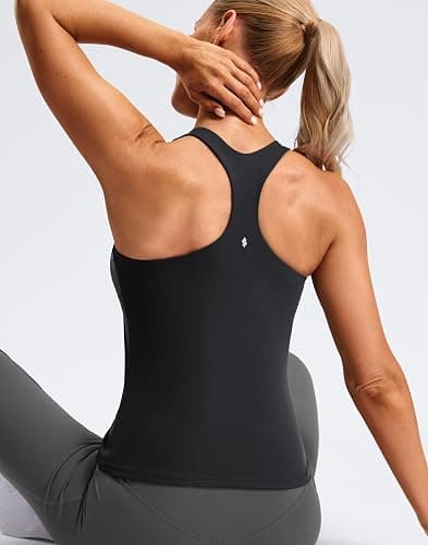 Soothfeel Womens Workout Tank Tops with Built in Bra Racerback Athletic Yoga Top High Neck Sports Gym Sleeveless Shirts thumbnail 5