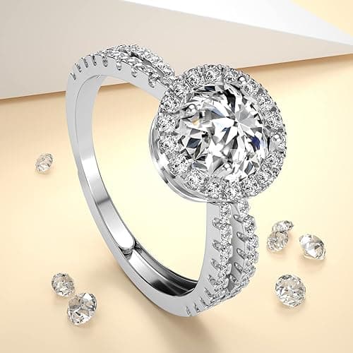 ATESSON S925 Platinum Plated Sterling Silver Engagement Rings,2ct Cut Diamond Ring for Women,4 Prong Moissanite Anniversary Promise Ring,Size Adjustable thumbnail 3
