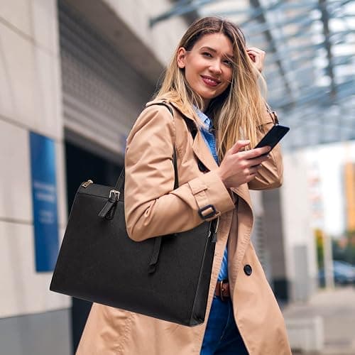 Keyli 4pc Sets Laptop Bag for Women Large Leather Laptop Briefcase with USB Charging Port Computer Shoulder tote Bags Purse thumbnail 2