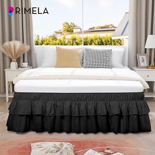 RIMELA Queen Size Ruffle Bed Skirt 16 Inch Drop - Black Double Layered Wrap Around Dust Ruffle, Romantic Cute Design Bedskirt with High-Density Fabric, Soft Stretchy, Easy Install for Queen Bed thumbnail 6