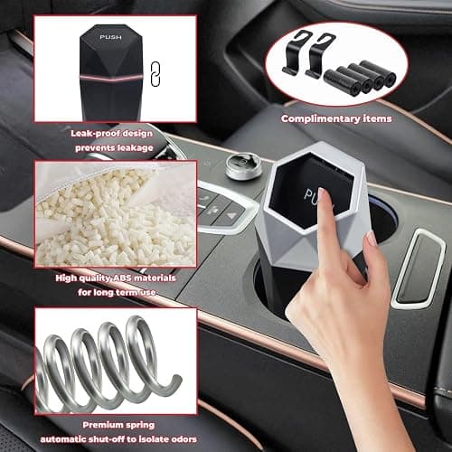 BFXM Car Trash Can, 2 Pack Car Trash Bin with Lid, Car Accessories for Women Interior, Car Garbage Can with Additional 2 ABS Hooks and 60pcs Trash Bags, Suitable for Home, Office, Car Organizer, Black thumbnail 4