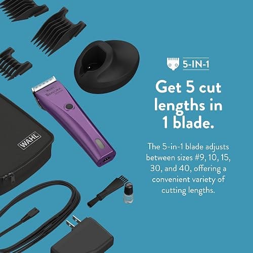 Wahl Professional Animal Bravura Pet, Dog, Cat, and Horse Corded/Cordless Clipper Kit, Purple (#41870-0423) thumbnail 5