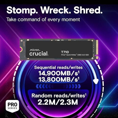 Crucial T710 PCIe Gen5 NVMe 1TB SSD, Up to 14,900 MB/s, Laptop & Desktop Compatible (PC), for Creatives and Hardcore Gamers, Solid State Drive, Includes 1Mo Adobe CC – CT1000T710SSD8-01 thumbnail 2