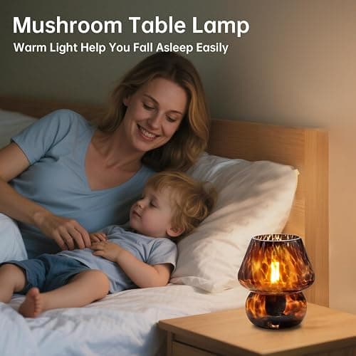 Dawnwake Mushroom Lamp Small Lamp Table Lamp for Bedroom, Desk Bedside Lamps for Living Room,Mushroom Decor Cute Mini Modern Mid Century Lamps for Night Stands,Aesthetic Home Living Room Decor(Black) thumbnail 4