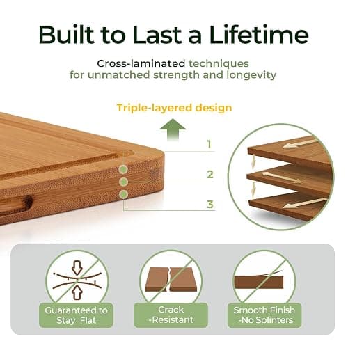 Keechee Bamboo Cutting Board, Durable Wood Cutting Boards for Kitchen with Deep Juice Grooves & Built-in Handles, Ideal Charcuterie & Chopping for Meat, Vegetables and Fruits Ideal Kitchen Gifts thumbnail 6
