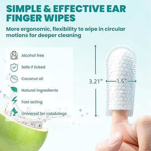 MEDUWEDU Ear Cleaner Finger Wipes 60 Counts, Dog Ear Cleaner, Grooming Kit Care for Dogs and Cats, Soft & Easy Otic Cleaning Pads, Remove Wax, Dirt & Stop Smelly, Itchy, Non-Irritating, Coconut Scent - Coconut - 1.5" 60pcs thumbnail 5
