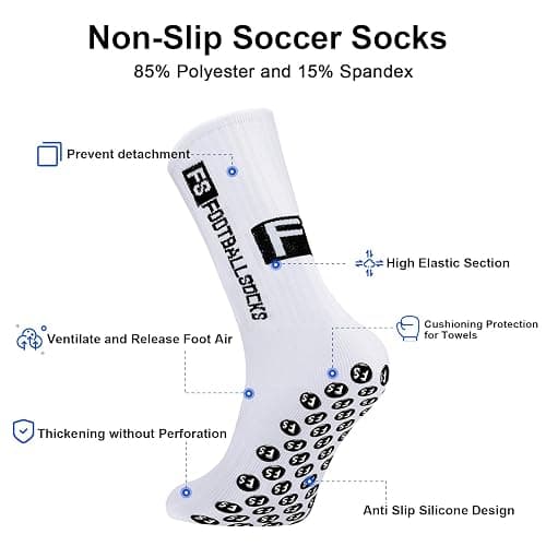 Grip Socks Soccer 3 Pairs Non Slip Sport Socks for Men & Youth, Yoga Socks for Women, Size CA 5-8 8-11 Football Socks thumbnail 6