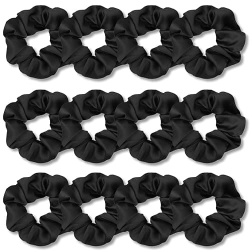 IVARYSS Scrunchies for Hair Sleep, Premium Satin Soft Than Silk for Women Curly Hair, Cute Bands Ties for Girls Thin | Thick Hair Styling, 12 Pack, Black - Image 1