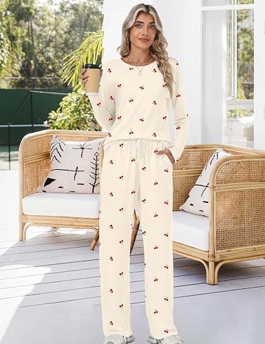 Rapbin Schlafanzug Damen Lang Pyjama Set Nachtwäsche Loungewear mit Taschen | Zweiteiliger Schlafanzüge für Damen Nachtwäsche Langarm Oberteile und Schlafhose mit Taschen Loungewear für Herbst Winter thumbnail 5