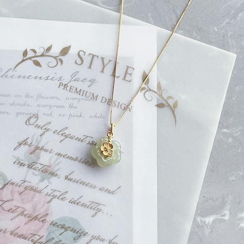 LOOYUUPEE Natural Hetian Jade Necklace for Women, Dainty Jade Flower Charm Pendant Adjustable Choker Necklace Jewelry Chain Gift for Mom Lover Her (925 Sterling Silver with Gold Plated) thumbnail 8