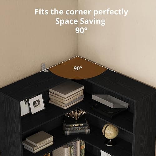 ANCTOR Corner Bookshelf, 6 Tiers Corner Bookcases with Baffles Etagere Shelf Storage Rack for Living Room Home Office, Black thumbnail 4