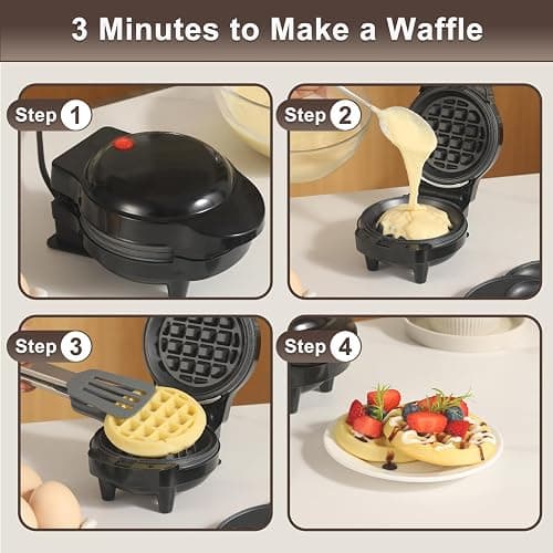 UVFAST Mini Waffles Maker with 8 Removable Plates, 4 in 1 Small Waffle Maker Mini- Waffle, Heart Waffle, Pancake, Donut, 4.5" Non Stick Waffle Iron for Kids and Families, Black thumbnail 3