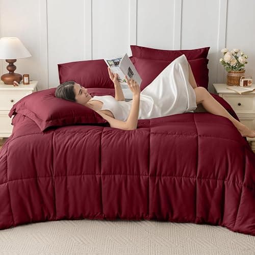 JOLLYVOGUE Queen Comforter Set, Ultra-Soft Bed in a Bag Queen Size 7 Pieces, Oeko-TEX Certified Bedding Set with Down Alternative Comforter, Sheets, Pillowcases & Shams, Burgundy thumbnail 7