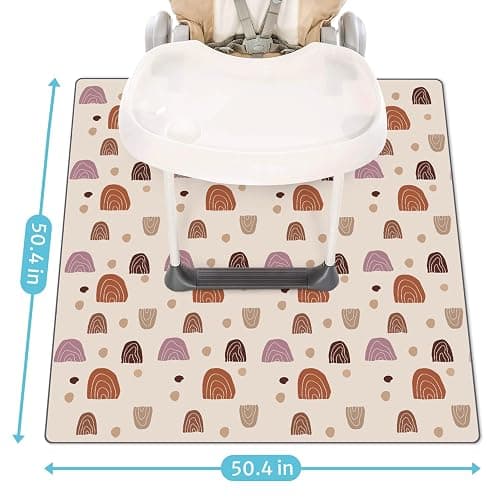 Blissful Diary Baby Splat Mat for Under High Chair, 51 x 51 Inch Boho Splash Mat, Waterproof and Washable, Anti-Slip Floor Protector for Arts, Crafts, Playtime - Rainbow thumbnail 3