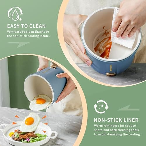 Zelarca Hot Pot Electric, 1L Mini Ramen Cooker, 450W Rapid Noodles Cooker, Multifunctional Electric Pot for Cooking Pasta, Soup, Portable Pots with Over-Heating Protection for Dorm, Office, Travel thumbnail 4