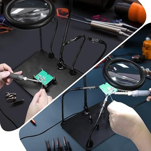 Helping Hands Soldering Station with 5X Magnifying Glass with light, 4 Flexible Helping Hand Arms Magnifier and Third Hand Soldering Tool for Electronic Repair Soldering Jewelry Crafts thumbnail 8