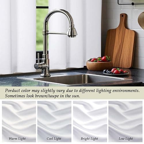 Simplebrand Pure White Cafe Curtains Tier 36 Inch Length 2 Panels Set, Half Window Light Filtering Curtains for Kitchen, Rod Pocket Tier Thermal Insulated Window Treatment Short Curtain, 30" Wx36 L thumbnail 7