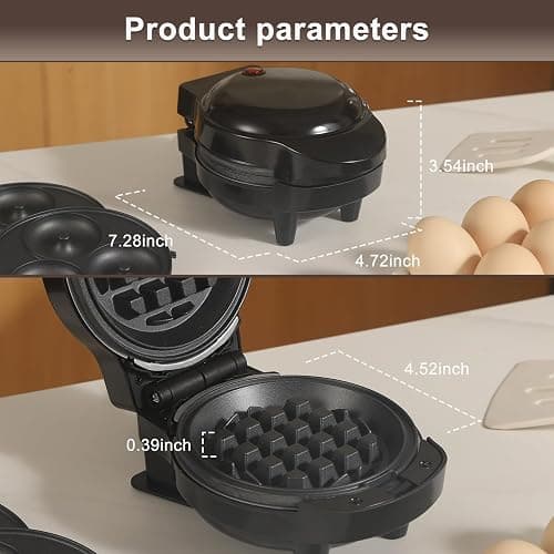 UVFAST Mini Waffles Maker with 8 Removable Plates, 4 in 1 Small Waffle Maker Mini- Waffle, Heart Waffle, Pancake, Donut, 4.5" Non Stick Waffle Iron for Kids and Families, Black thumbnail 6