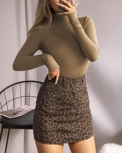 MANGOPOP Women's Mock Turtle Neck Long Sleeve Tops Bodysuit Jumpsuit thumbnail 2