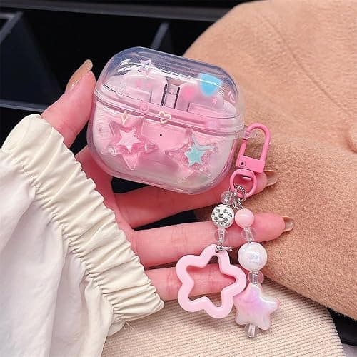 for Samsung Galaxy Buds 3/Buds 3 Pro Headphone Case, Cute TPU Patterned Design Transparent Protective Earbud Shell with Pendant (Pink) thumbnail 2