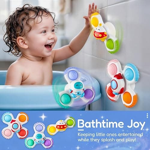 ALASOU 3PCS Pop Suction Cup Spinner Sensory Airplane Travel Toys for 1 2 Year Old Boy Girl Birthday Gift|Novelty Spinning Tops Easter Basket Stuffers for Toddlers Infant|Baby Bath Toy Kids Ages 1-3 thumbnail 7