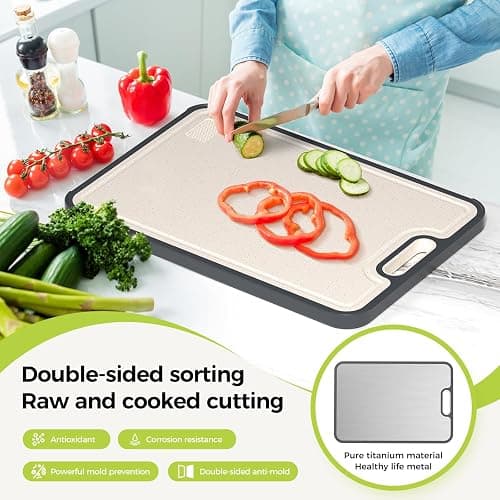 Titanium Cutting Board Double Sided Food Grade, Pure Titanium/PP for Kitchen, Cutting Board Easy to Clean[15.5”*10.5”+12”*8.5”] thumbnail 2