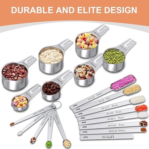 Measuring Cups and Spoons Set of 20, 7 Stainless Steel Nesting Measuring Cups & 7 Spoons, 1 + Leveler & 5 Mini Measuring Spoons for Cooking & Baking thumbnail 4