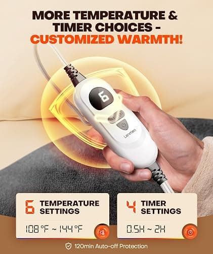 Lenmen Graphene-Infused 1Min Fast Heating Pad, Deeper Pain Relief Weighted Heating Pads for Neck and Shoulders and Back, Heated Wrap with 6 Heat Options 4 Auto Timer, Gifts for Men Women Mom Christmas thumbnail 5