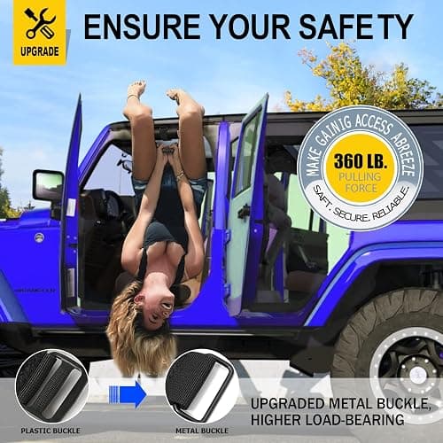 moveland 2 Pack Grab Handle Set Compatible with Jeep Wrangler TJ YJ JK, Easy-to-Fit 3 Straps Design for 1955-2023 Models (Black) thumbnail 2