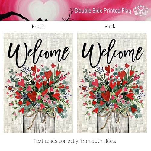 CROWNED BEAUTY Valentines Day Floral Mason Jar Garden Flag 12x18 Inch Double Sided for Outside Welcome Burlap Small Holiday Yard Flag thumbnail 6