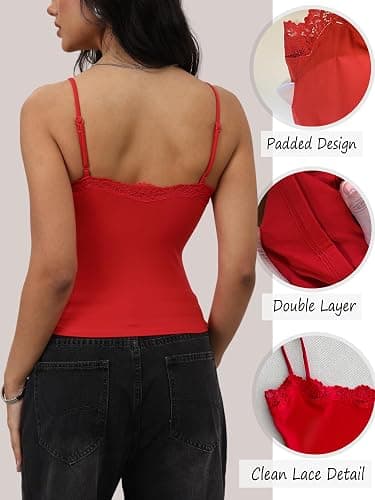 Starrylion Padded Lace Cami Top Double Lined Sexy Tank Top Spaghetti Strap Club Party Shirt thumbnail 4