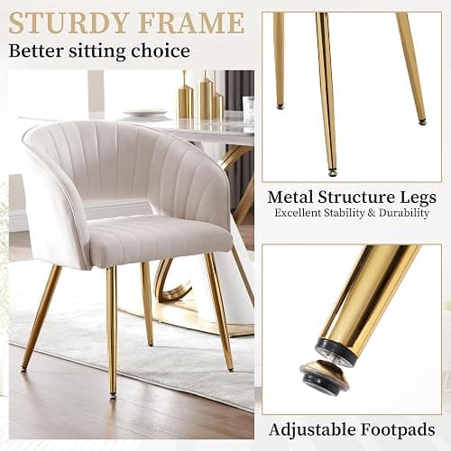 Westice Velvet Home Office Desk Chair Set of 1, Modern Tufted Vanity Chairs with Gold Metal Legs, Upholstered Accent Armchair for Living Room Restaurant, White thumbnail 5