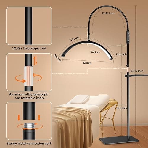 Fitlume Lash Light for Eyelash Tech, Gooseneck Floor Lamp Led Half Moon Ring Light for Eyelash Extensions, Tattoo Artist, Nail Tech, Esthetician, Cool/Warm Modes, Dimmable Brightness, Movable Tray thumbnail 6
