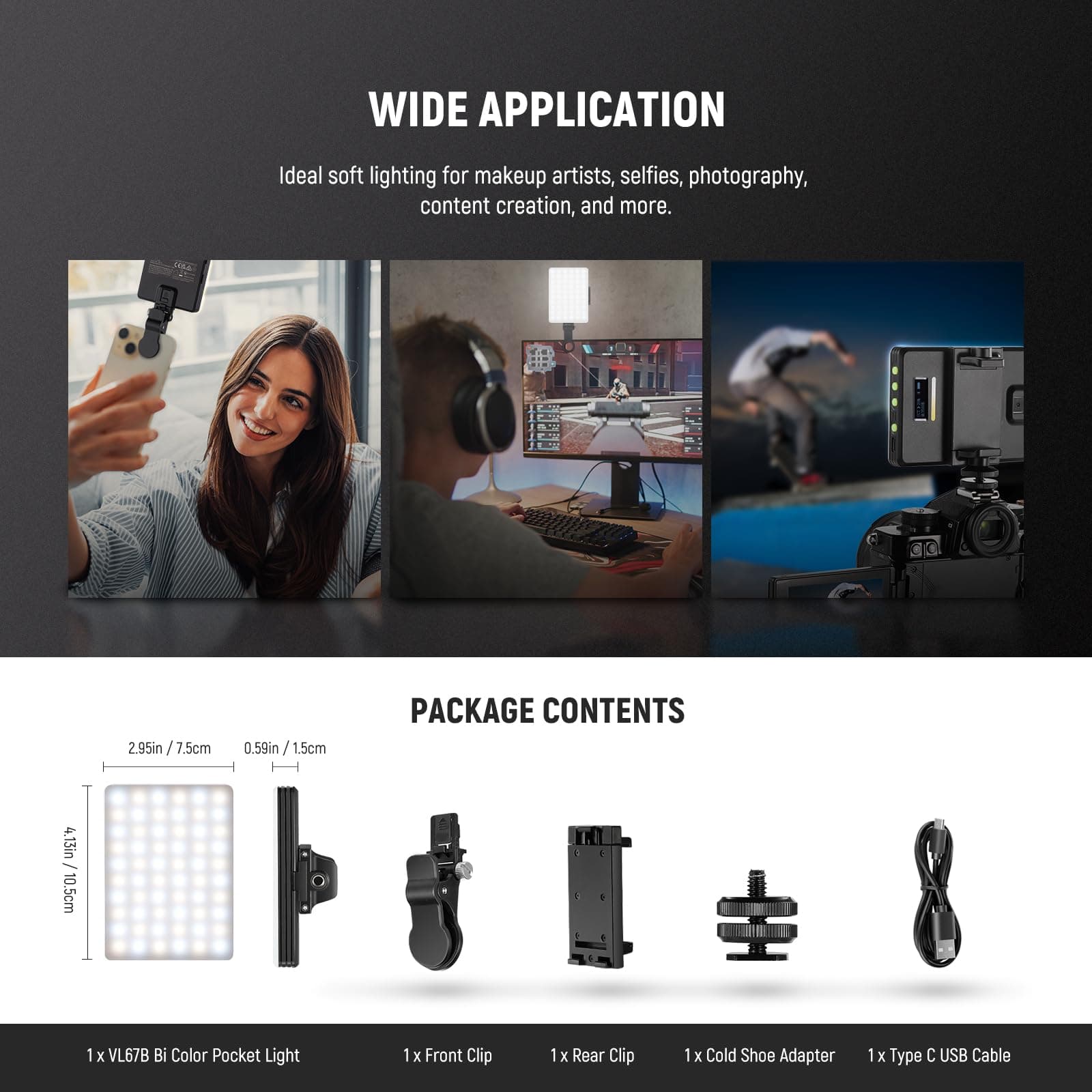 NEEWER Basics VL67B Phone Selfie Light for iPhone with APP Control, Bi Color 2000mAh Clip On Fill Light for Vlogging Recording Live Streaming, Computer/Laptop/Webcam/Monitor Video Conference Lighting thumbnail 9