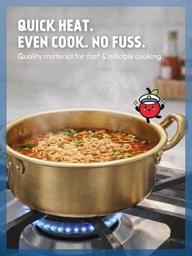 Captain Cranberry Korean Ramen Pot Set (with Lid, 304 Stainless Steel Spoon & Chopsticks), Gold Korean Ramen Noodle Pot, 30.7oz/900ml, Double Handle, Fast Heating Stovetop Cooking Pot for Shin Ramyun thumbnail 3