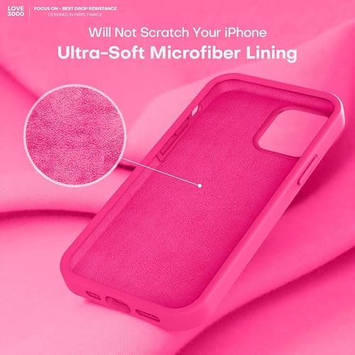 LOVE 3000 Compatible with iPhone 12 Pro Max Phone Case | Thickening 2.1 MM Liquid Silicone | Anti-Scratch Microfiber Lining | Full-Body Duty Heavy Protection Case for Men, Hot Pink thumbnail 5