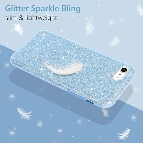 GUAGUA Compatible with iPhone SE 2022/2020 Case, iPhone 8/7 Case 4.7 Inch Glitter Sparkle Bling Cover for Girls Women with Extra Ring Kickstand Slim Protective Case for iPhone SE 3rd/2nd, Blue thumbnail 3