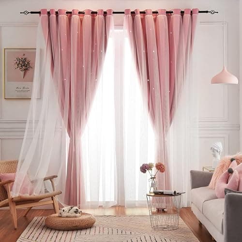 Loyala Star Blackout Curtains - 2 Panel Set, 84 Inches Long, Pink, Nursery & Girls' Room, Cute Kids Design thumbnail 4