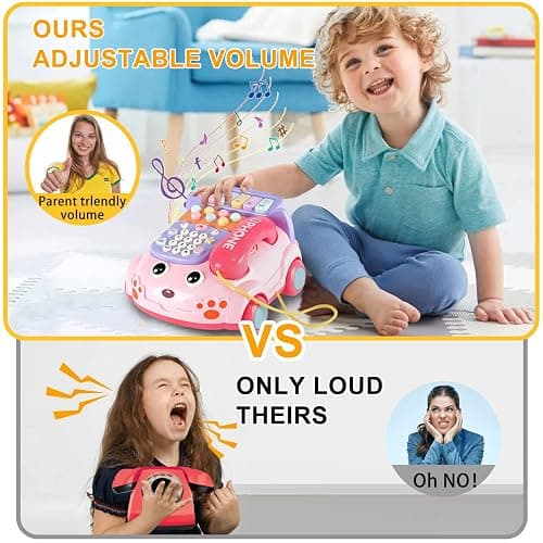 Baby Phone Toy,Baby Toy Phone Cartoon Baby Piano Music Light Toy Children Pretend Phone, Kids Cell Phone Girl with Light Parent-Child Interactive Toy Gift Game Boy Girl Early Education Gift Pink 18M+ - Pink thumbnail 6
