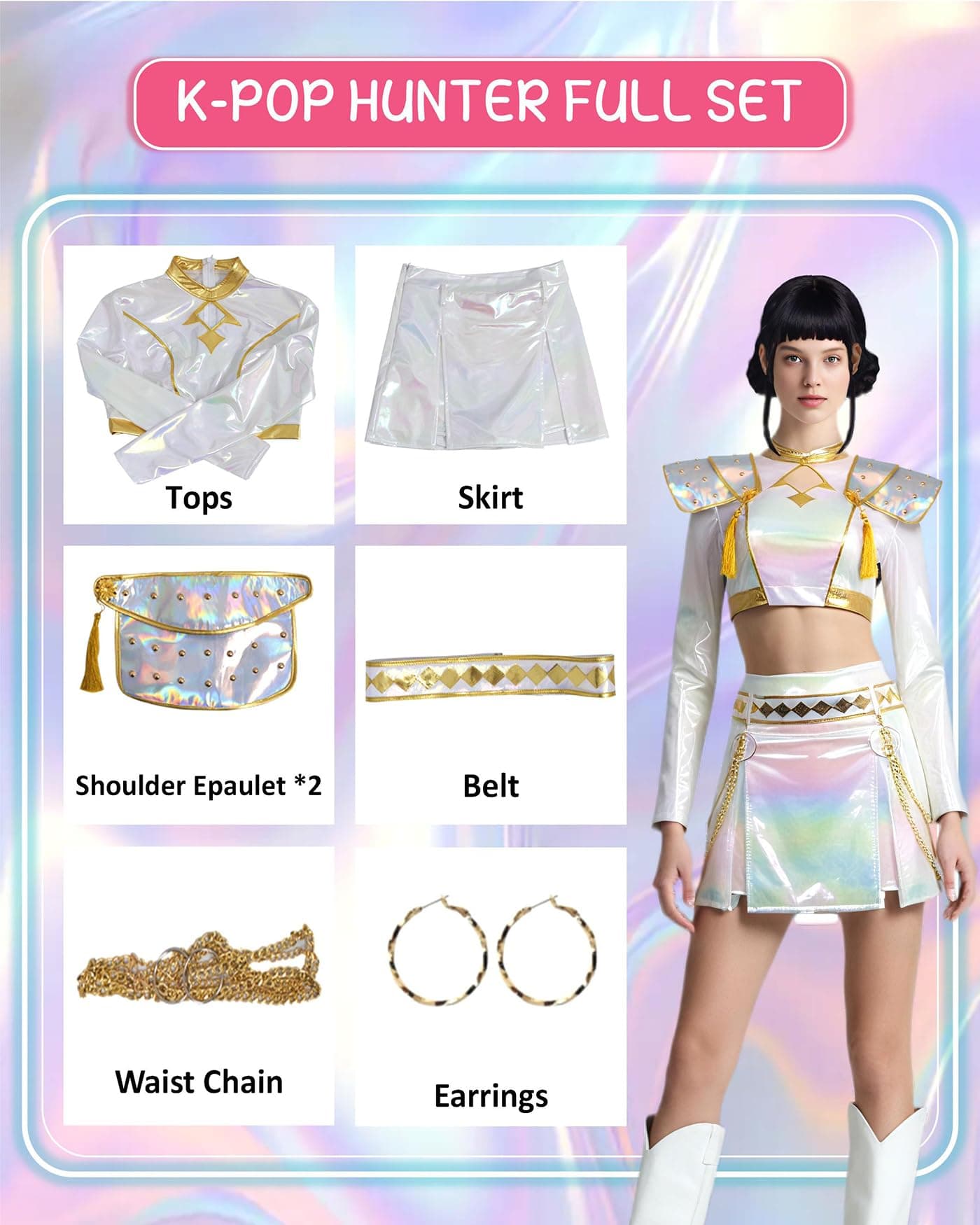 Women's Demon-Hunting Stage Costume, K-Pop Idol Mira/Zoey/Rumi Performance Outfits, Anime Character Cosplay Full Set for Halloween - X-Large - Zoey thumbnail 3