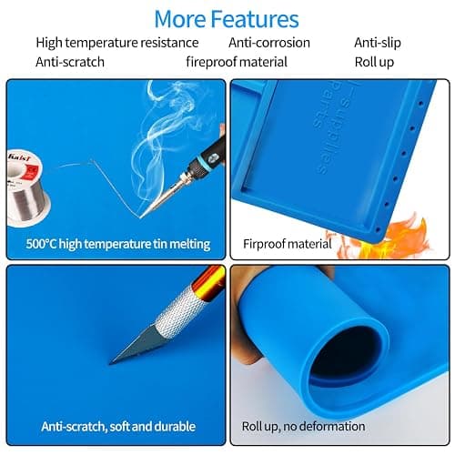 Kaisi Large Soldering Mat Heat Resistant,Silicone work mat,Magnetic solder mat,Electronic Solder Pad with Anti Static Wrist Strap for Soldering Station,Phone,Laptop,Tablet,Watch Repair(Blue) thumbnail 4