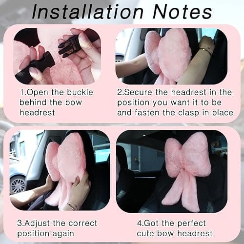 Macarrie 2 Pcs Car Neck Pillow Plush Butterfly Bow Car Headrest Pillow Comfortable Seat Neck Support Cute Car Head Rest Accessories for Driving Travel Driver Chair Girl Style Interior Decor(Pink) thumbnail 3