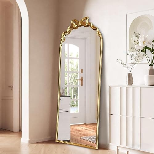 Scoffee Gold Bow Full Length Mirror Arch Wall-Mounted Floor Standing Dressing Decor Mirror for Bedroom Living Room Home Decor thumbnail 6