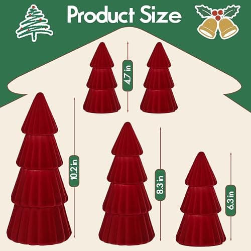 Red Christmas Decorations Indoor- Set of 5 Velvet Red Christmas Trees - Tabletop Christmas Decor Xmas Table Decorations for Mantel Home Decor thumbnail 3